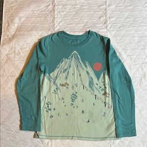 Peek Teal and Cream Front/Back Mountain Long Sleeve Tee